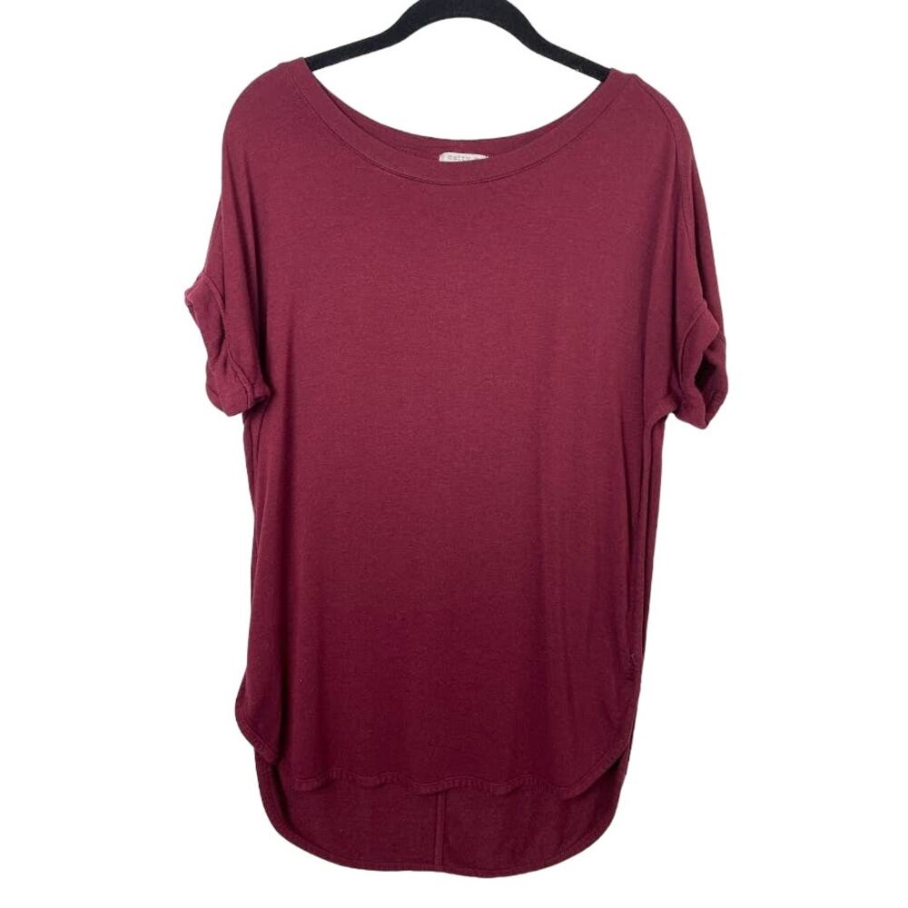 Burgundy Tee Womens Size Small High Low Hem Short Sleeve Boat Neck Solid‎ Blouse